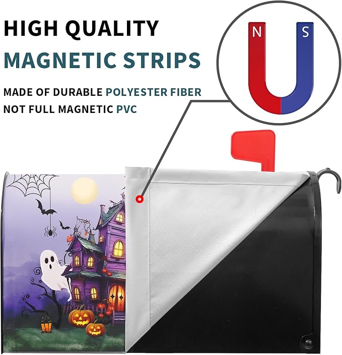 Halloween Magnetic Moon Pumpkin Mailbox Covers - Standard Size 21" X 25.5" Purple Post Cover for Outside Decoration