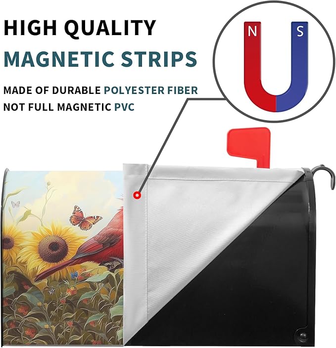 Sunflower Birds Mailbox Cover Magnetic 25.5x21 Inch Large Size Spring Summer Floral Butterfly Waterproof Mailbox Wrap Post Cover for Outdoor Outside Garden Yard Seasonal Decor