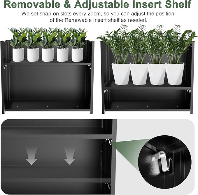 Metal Large Planter Box 36" L x 12" W x 26" H, Heavy Duty Tall Rectangle Outdoor Planter Box with Removable Insert Shelves for Porch, Garden, Patio, Yard (Black)