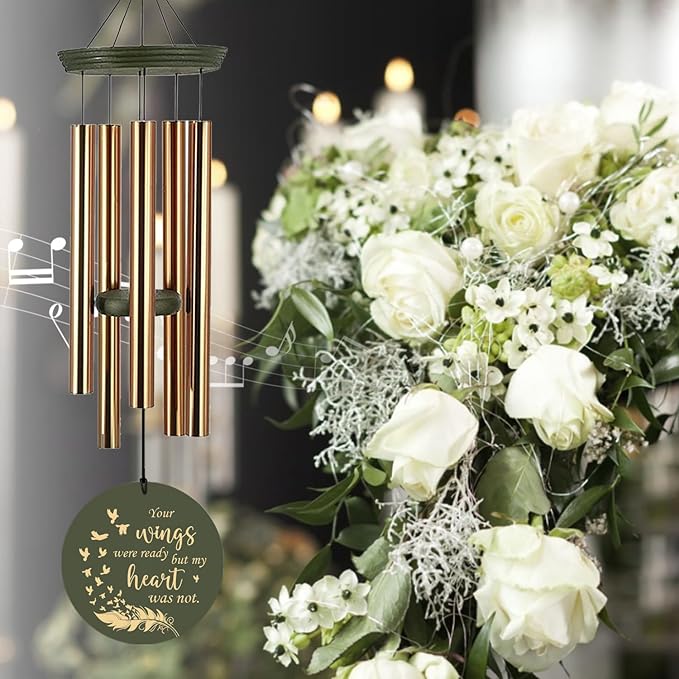 Sympathy Wind Chimes, Personalized Memorial Wind Chimes for Loss of Loved Ones, Feather Heaven Sympathy Gifts, Deep Tone Wind Chime for Condolences/Funeral 36inch (Produced in USA)
