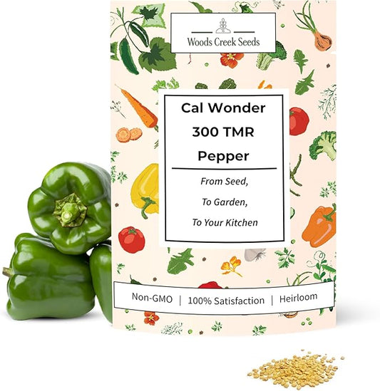 Woods Creek Seeds: Cal Wonder 300 TMR Sweet Pepper Seeds for Planting - Over 250 Heirloom Non-GMO California Wonder Bell Pepper Seeds for Planting Outdoors or Indoors for Home Plant Gardens