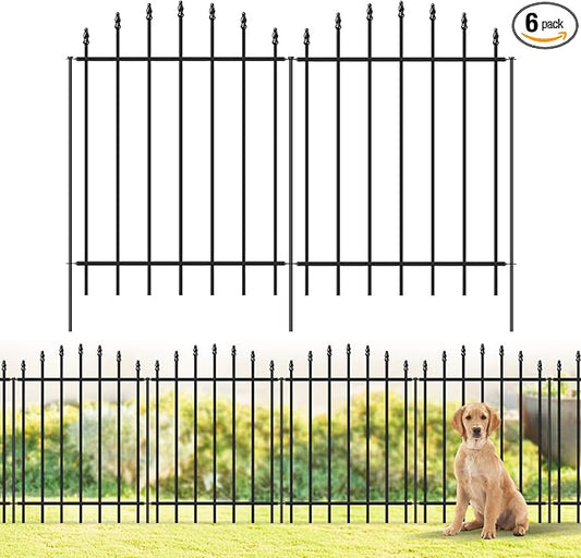 Metal Garden Fence 32 in H x 12 ft L, 6 Panels + 7 Stakes Border Dog Fence Panels Animal Barrier, No Dig Garden Fencing for Yard Patio Flower Bed Lawn Outdoor, Arch Black