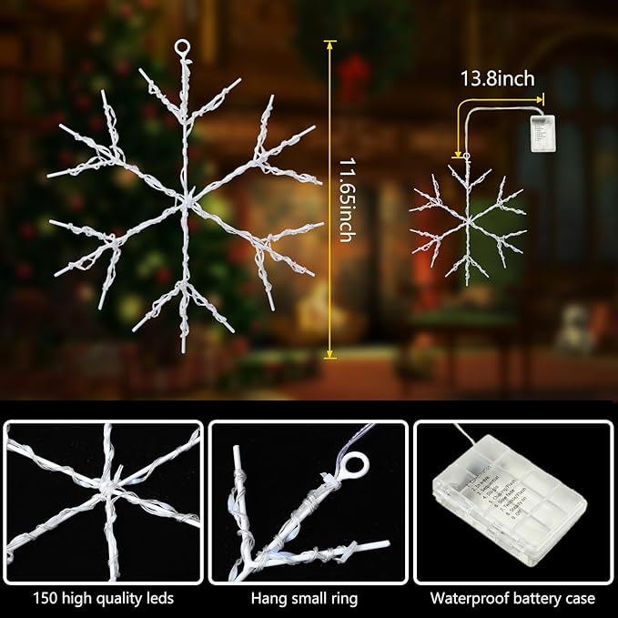 Tuanse 4 Pcs Christmas Silhouette Window Lights Christmas Snowflake Lights with Remote Control LED Lighted Snowflake Decorations Xmas for Window Wall (Colorful)