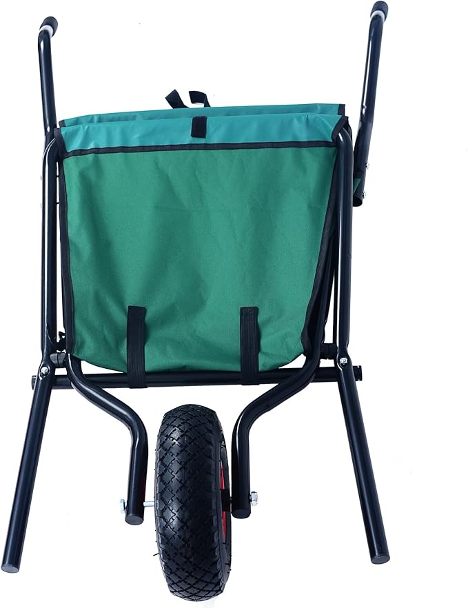 176 LBS Wheelbarrow, Green Foldable Heavy Duty Yard Cart, Iron and Oxford Cloth Lightweight Lawn Cart with 10 Inch Pneumatic Tires, for Grass, Leaf, Garden Supplies