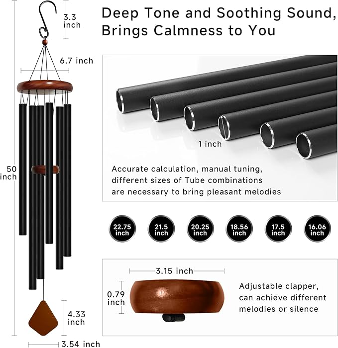 50'' Wind Chimes for Outside Deep Tone, Large Wind Chime, 6 Heavy Duty Tubes Metal Extra Large Wind Chimes Outdoor, Decoration for Garden, Patio, Yard, Gifts for Mother's Day(Rhombus)