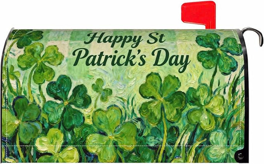 St. Patrick's Day Large Mailbox Covers Magnetic Oversized Saint Patricks Shamrock Lucky Clover Plaid Spring Holiday Outdoor Decorative Letter Box Cases for Home Garden Outside Decor, 25.5x21 Inch