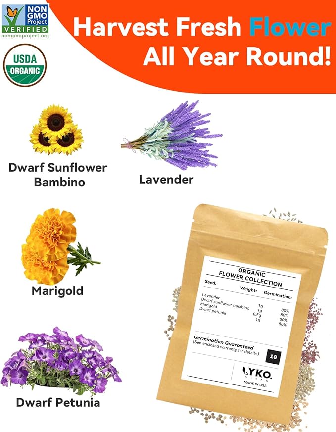 LYKOCLEAN Flower Seed Pod Compatible with AeroGarden Hydroponics Growing System, 8 Pods Indoor Garden Starter Kit with Lavender, Sunflower, Petunia and Marigold