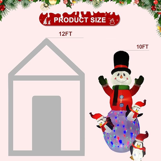 10ft Christmas Inflatable Outdoor Decoration, Kaleidoscope Penguin Snowman Inflatable Yard Decoration with LED Lights for Indoor Outdoor Patio Garden Christmas Decoration…