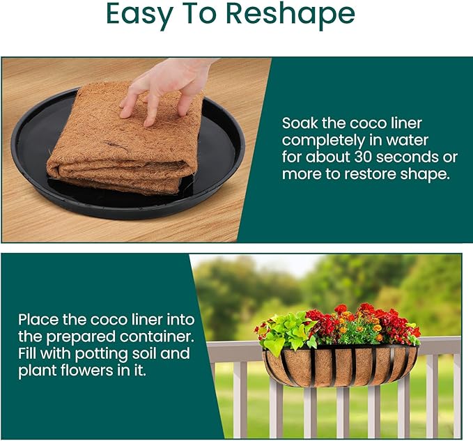 4 Packs 30 inch Trough Coco Coir Liner for Hanging Basket Planter Replaceable Natural Coconut Fiber Liners for Hanging Baskets Window Box Garden Fence Flower Pots Outdoor Indoor (4pcs 30 inch)
