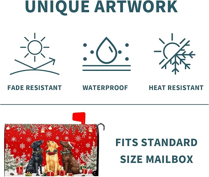Christmas Dog Mailbox Cover with Magnetic 21x18 Inch Xmas Puppy Trees Winter Snowflakes Waterproof Mailbox Wrap Letter Post Cover Standard Size for Garden Yard Outdoor New Year Decor