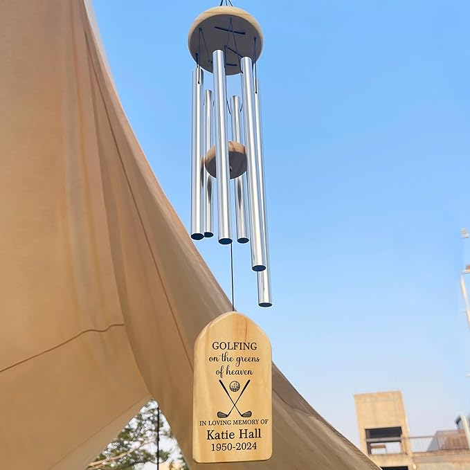 Golfing in Heaven Memorial Wind Chimes - Sympathy Gift for Loss of Loved One, in Memory of Golfer - Golf Bereavement Ideas
