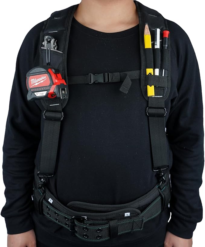 KUNN Tool Belt Suspenders,Heavy Duty 3-Points Padded Construction Work Pouch Suspender for Men with Tool Belt Loops