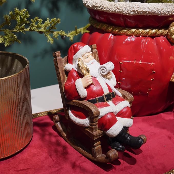 Christmas Santa Claus Figure Christmas-Decoration - Santa Sitting on Rocking Chair Figure 9.5*6*9.5 in Merry Christma Xmas Gift Resin Holiday Statues for the Mantle Farmhouse Decor Newman House Studio