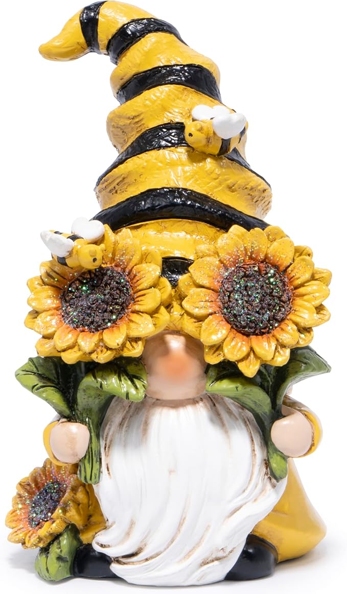 Hodao Spring Bumble Bee Gnome Figurine - Cute Garden Decor with Sunflower Accents, Yellow Bee Statue for Spring Home Table Decor, Unique Gifts for Nature Lovers