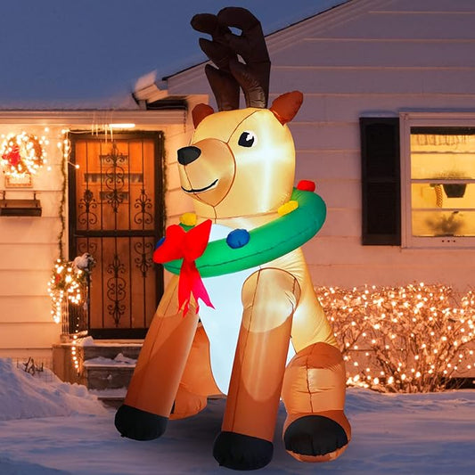 Christmas Inflatables Outdoor Decorations, 7FT Giant Reindeer Inflatable Yard Decor, Cute Xmas Blow Up Deer with Led Lights for Indoor Holiday Party Winter Outside Lawn Garden