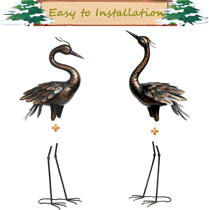 Shorayn Metal Crane Garden Statue, Garden Sculptures & Statues, Bronze Crane Ornaments Yard Art for Backyard Patio Lawn Decorations