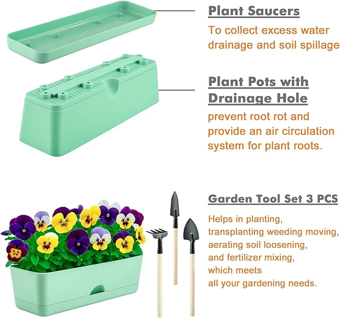 6-Pack Large Window Boxes Planters 16 Inch Rectangle Plant Box Rectangular Plant Pots for Outdoor and Indoor Plants Plastic Windowsill Planter for Herbs Vegetable Flowers Long Window Sill Planters