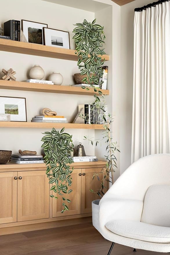 DILATATA Fake Hanging Plants Artificial Hanging Plants 187 Leaves Faux Wandering Jew Hang Leaves Plant for Wall Shelf Home Indoor Outdoor Decor - 2 Pack