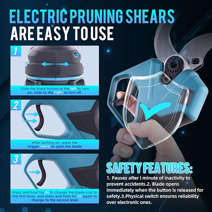 21V Brushless Electric Pruning Shears Cordless, 1.6-Inch Power Pruner with 2x2.0Ah Battery & 3 Pairs SK5 Blades, 2.4" Max Opening LCD Display Garden Shears for Tree Trimming,Fruit Harvesting