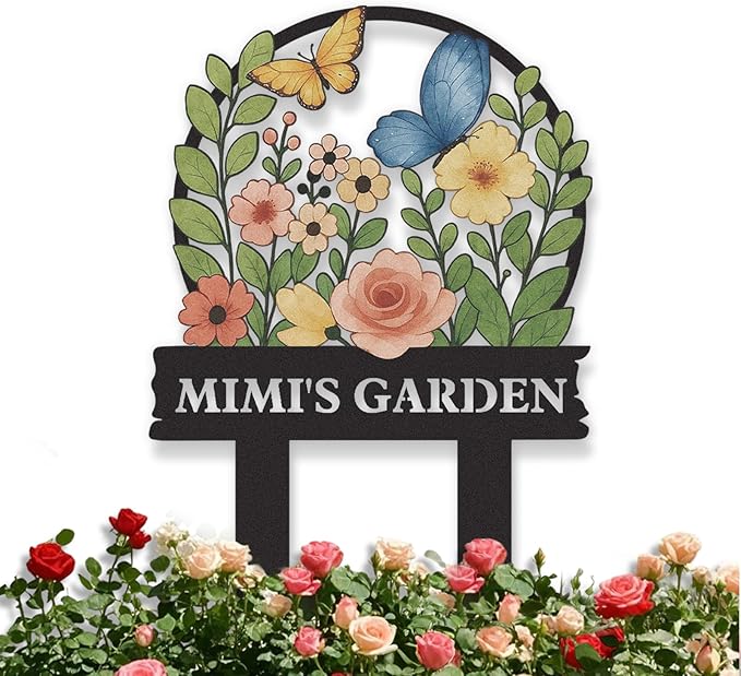 Personalized Garden Signs, Colorful Flowers Garden Decor for Outside, Decorative Yard Stakes, Metal Yard Art, Patio Decor, Custom Last Name Sign, Lawn Art, Gardening Gifts Color03
