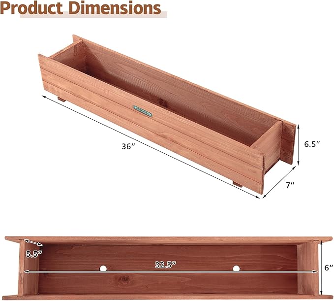 Giantex Raised Garden Bed Flower or Vegetable Planter Window Mounted Plant Box for Garden, Yard Wood Box for Planting (36" LX7 WX6 H)