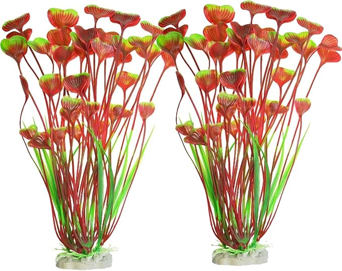2PCS Aquarium Decor Plastic Plants, Large 16 Inches Artificial Fish Tank Plants (Red)