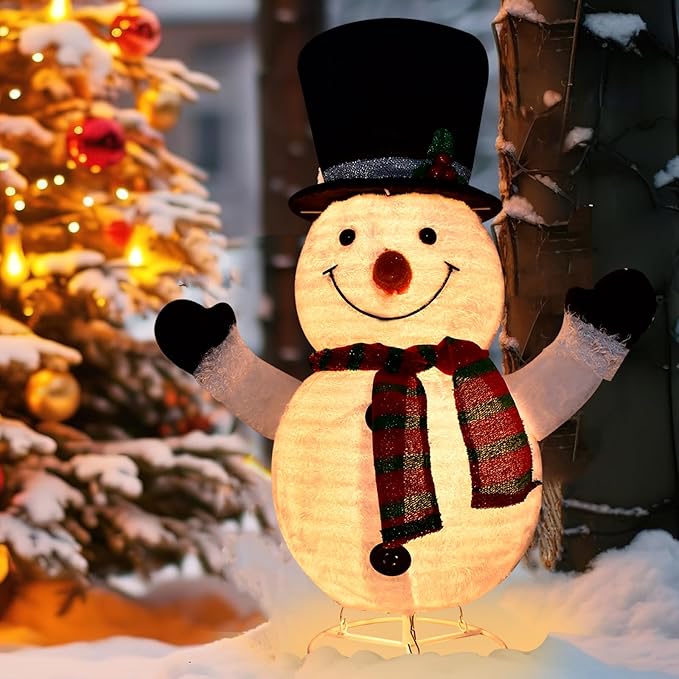 Lighted Snowman Outdoor Christmas Decorations - 28 inch Light up Snowman with LED Lights, Pre-lit Snowman with Top Hat Holiday Ornaments Yard Decor for Home, Lawn and Front Yard