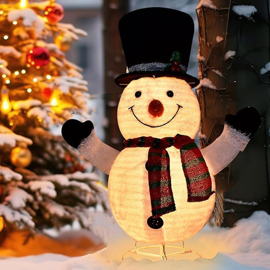 Lighted Snowman Outdoor Christmas Decorations - 28 inch Light up Snowman with LED Lights, Pre-lit Snowman with Top Hat Holiday Ornaments Yard Decor for Home, Lawn and Front Yard