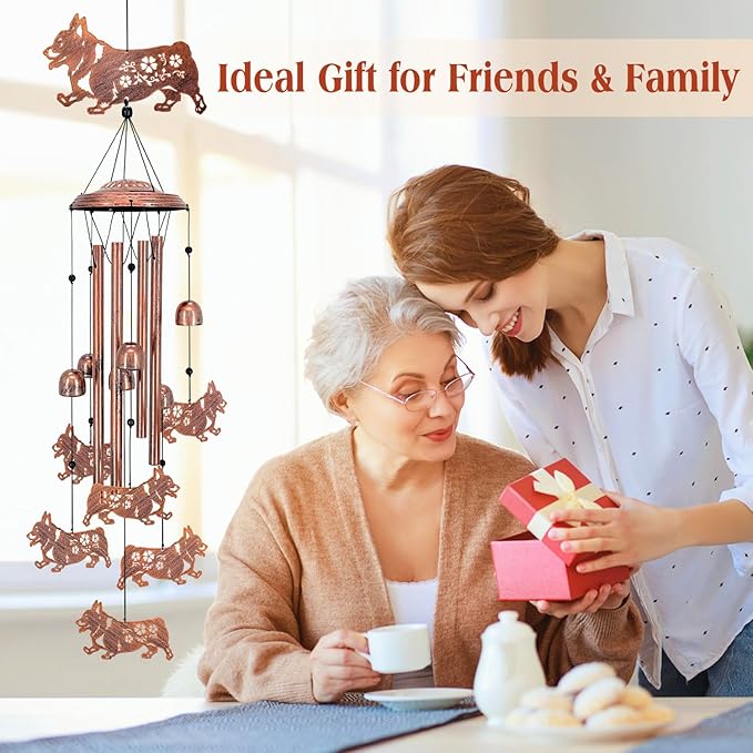Corgi Dog Wind Chimes Outdoor Dog Gifts for Women Men Mom Gardening Birthday Gifts Metal Memorial WindChimes for Outside/Indoors, Lawn, Patio, Yard Art, Garden Decor, Yard Decorations