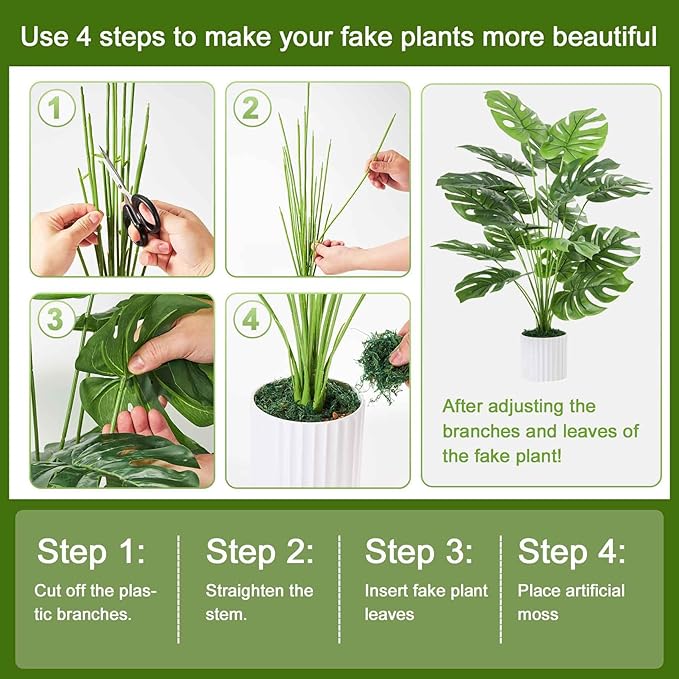 Guheake 28" Fake Plants Large, Artificial Monstera Faux Plants Indoor Tall for Floor Home Office Farmhouse Bedroom Decor