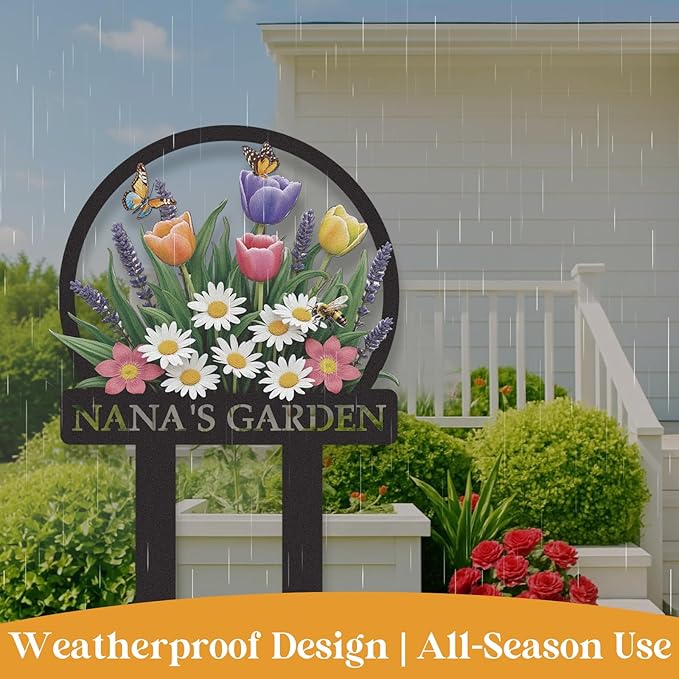 Personalized Garden Signs, Colorful Flowers Garden Decor for Outside, Decorative Yard Stakes, Metal Yard Art, Patio Decor, Custom Last Name Sign, Lawn Art, Gardening Gifts Color01