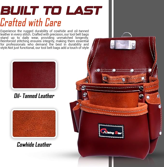 RISING STAR WEARS18 POCKETS MAROON CRAFTSMAN’S COMPANION: LEATHER TOOL BELT/BAGS/POUCHES WITH BACK SUPPORT FIELD WORKER