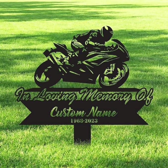 Personalized Biker Motorcycle Rider Memorial Stake – Sympathy Sign, Grave Marker, Motorcycle Loss Tribute (Sport Biker Memorial)