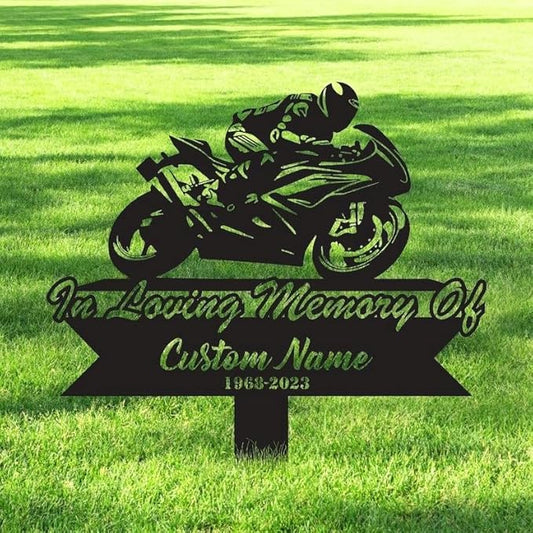 Personalized Biker Motorcycle Rider Memorial Stake – Sympathy Sign, Grave Marker, Motorcycle Loss Tribute (Sport Biker Memorial)