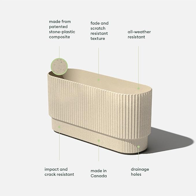 Veradek Demi Series Long Planter for Porch, Patio, Backyard | Durable Plastic-Stone Composite Material | Modern Décor for Shrubs, Flowers