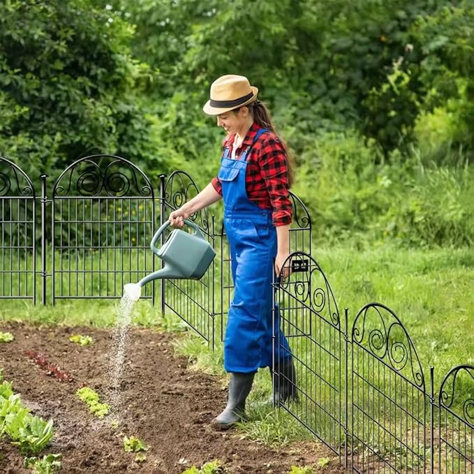 Dog Fence Outdoor for Yard, 32 in(H)×8.8 Ft(L) 4 Panels Garden Fences with Gate, Black Metal No Dig Fence for Dogs, Reusable Defense Temporary Fencing│Patented