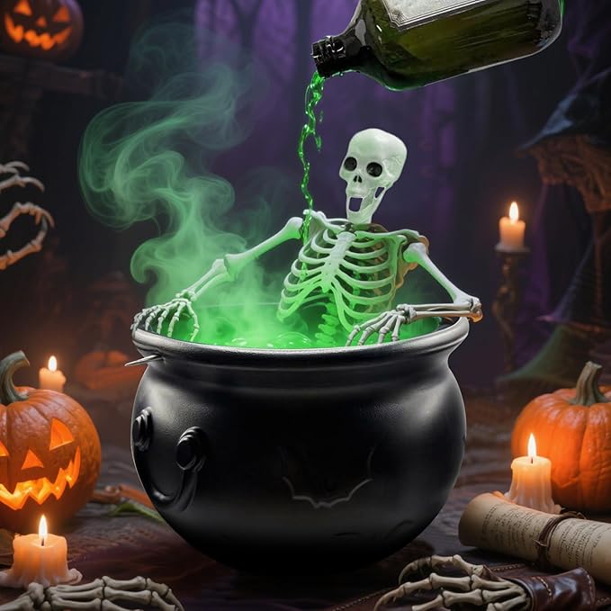 Halloween Decorations Indoor,Cauldron Halloween Decor with Magic Floating Potion Bottles and Diffuser - Black Plastic Witches Bowl