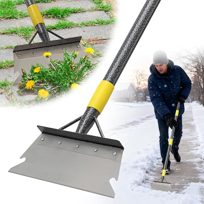 Ice Scraper Long Handle - Snow Removal Tool,Multifunctional Garden Cleaning Flat Shovel, Heavy Duty Floor Scraper Metal Sharp Blade for Lawn Edging,Sidewalk Weeding,Driveway Steps Snow Shovel 88"