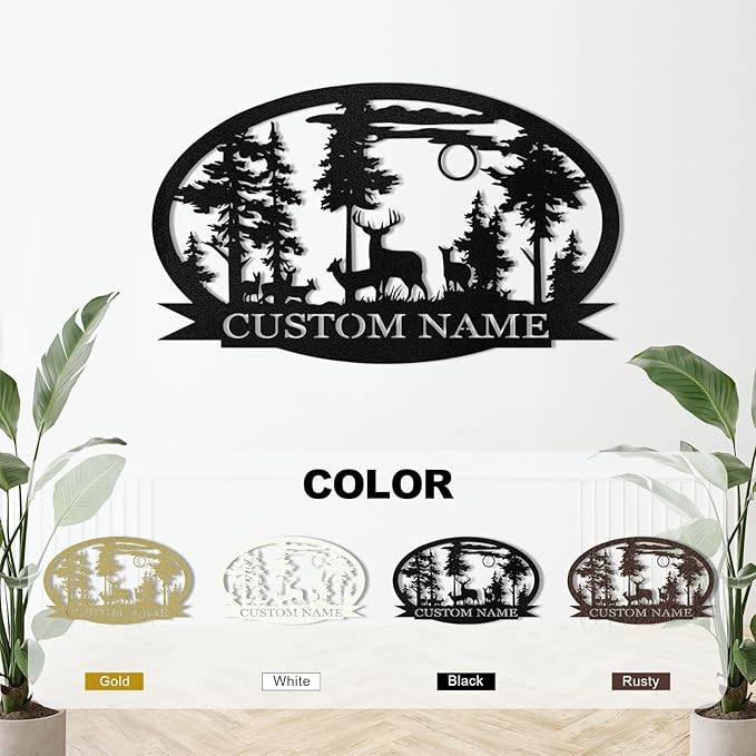 Custom Signs Outdoor Metal, Personalized Deer Metal Cabin Sign, Camping Decor, Decorative Wall Art, Outdoor Hunting Deer, Last Name Signs for Home, Porch Wall Decor, Customized Housewarming Gifts