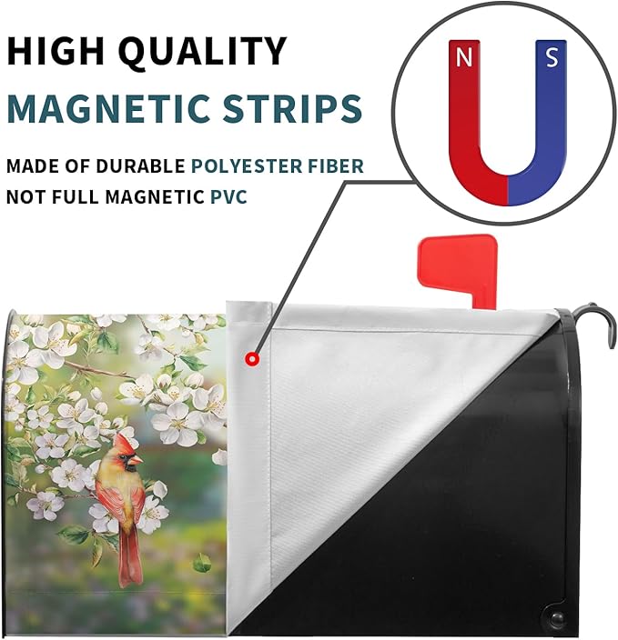 Spring Birds Floral Magnetic Mailbox Cover Colorful Summer Birdhouse White Flowers Mailbox Wrap Post Cover Large Size 25.5x21 Inch for Garden Yard Outdoor Outside Seasonal Decor