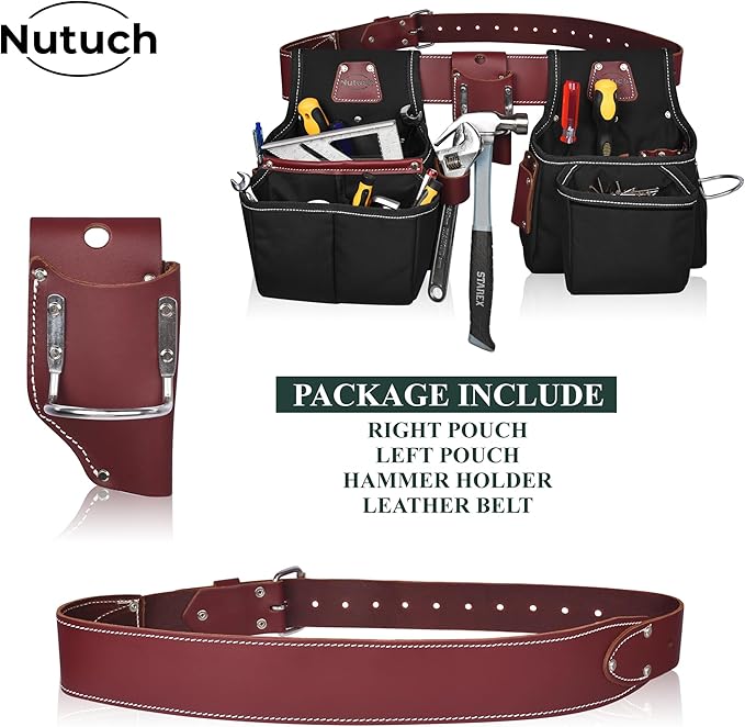 Nylon and Leather Tool Belt | Nylon Tool Pouch | Carpenter | Construction | Framers | Electrician Tool Belts | Drywall Tool Bags (BLACK)