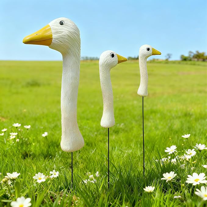 Mingzhang Garden Porch Goose Statues Decor 3PCS Goose Garden Stake Figurines for Outdoor Lawn Garden Yard Patio Decoration Housewarming Birthday Gifts for Women White