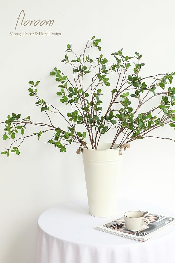 Floroom 4 pcs Artificial Eucalyptus Green Branches 44.3 Inch, Faux Greenery Plant Stems Ficus Twigs Fake Tree Branches for Vase Home Decorations