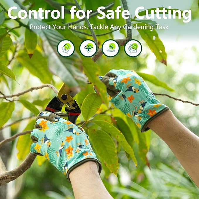 Garden Gloves for Women, Leather Garden Glove for Women Thorn Proof No Stab for Gardening, Weeding, Working, Digging, Planting, Pruning