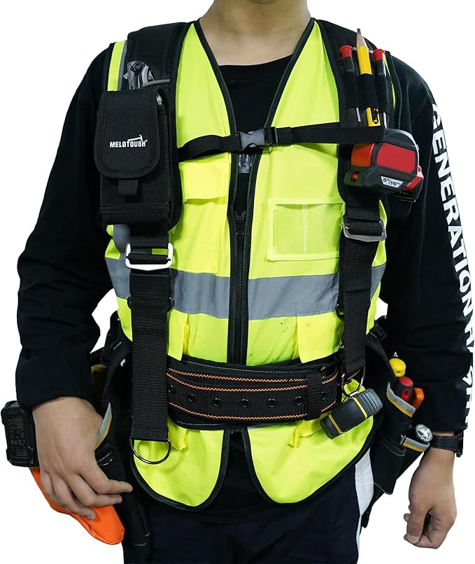 MELOTOUGH Tool Belt Suspenders Construction Bag Suspenders Padded Work belt Suspenders for Carpenter/Electrician/Roofing/Farmer work Suspension Rig(H Back)