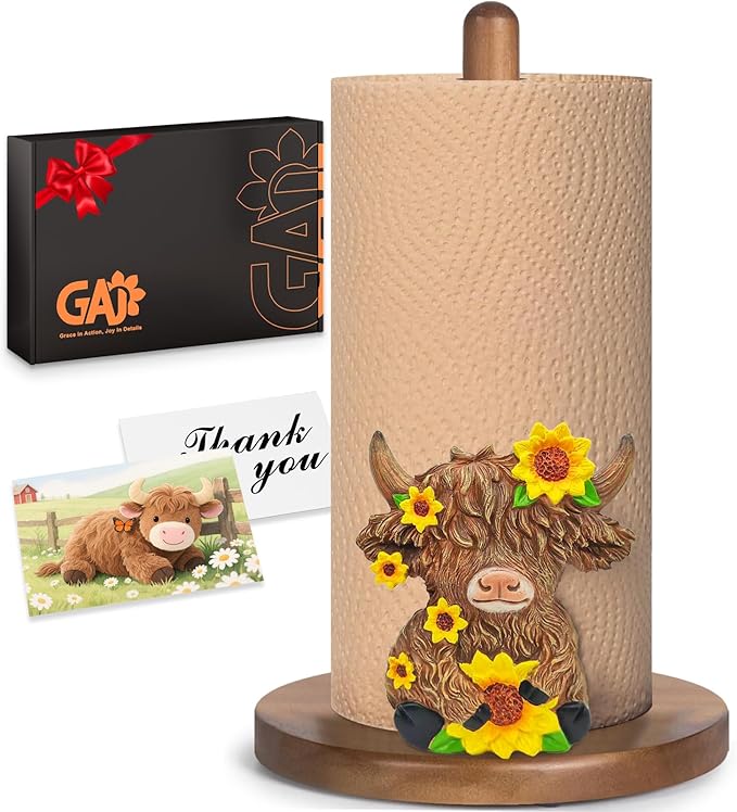 Highland Cow Kitchen & Bathroom Decor, Gifts for Women, 3D Kitchen Countertop Decor, Cute Paper Towel Holder for Home Indoor Table Accessories, Housewarming Gift