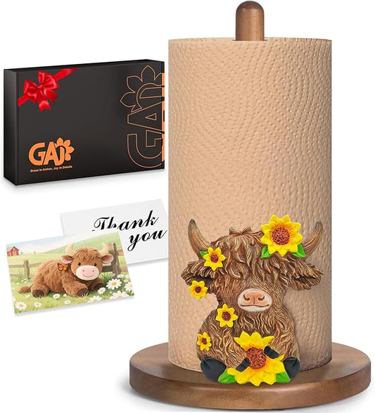 Highland Cow Kitchen & Bathroom Decor, Gifts for Women, 3D Kitchen Countertop Decor, Cute Paper Towel Holder for Home Indoor Table Accessories, Housewarming Gift