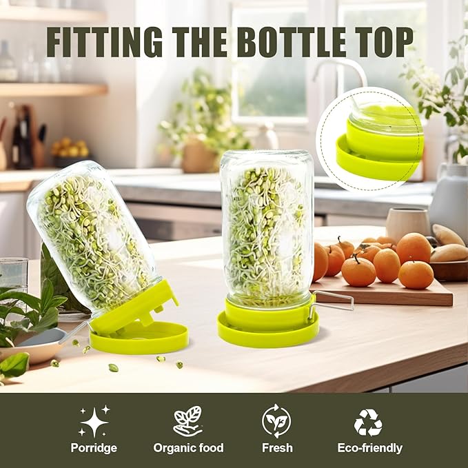 Sprouting Lids, Mason Jar Lids Wide Mouth-Sprouting Trays For Sprouts-Sprouts Growing Kit，Can Be Placed Vertically Or Diagonally（One lid and one drip tray）