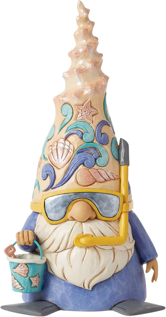 Enesco Jim Shore Heartwood Creek Coastal Gnome Snorkel Shell Figurine- Resin Hand Painted Decorative Beach Home Decor Statue Figurines, 7.75 Inch
