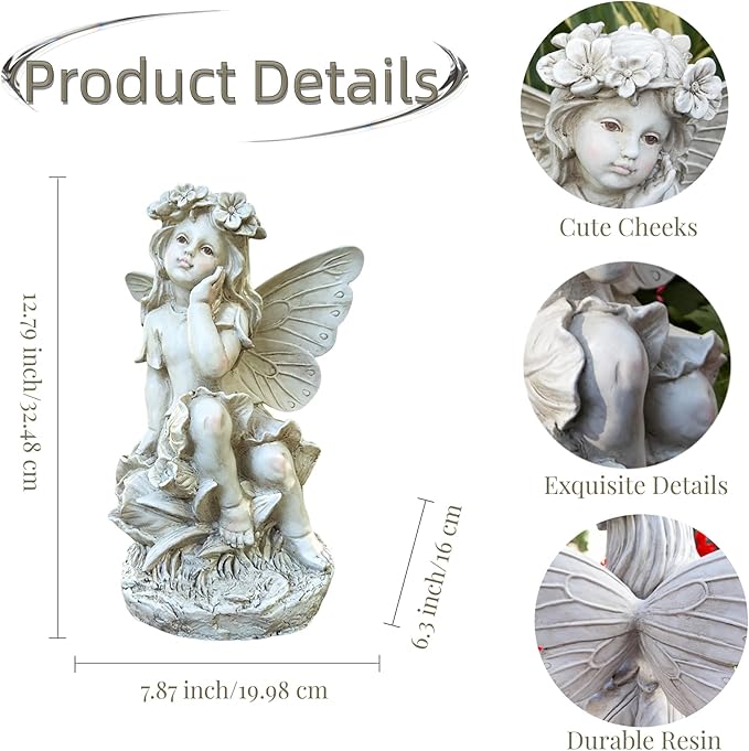 12.8 '' Outdoor Angel Statues for Garden - Fairy Garden Figurines, Lovely Flower Fairy Garden Decor, Ornaments for Patio, Yard, Lawn, Gifts for Mom, Grandma